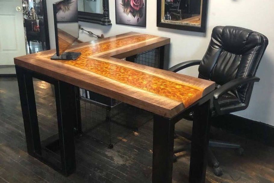 Epoxy river desk in office