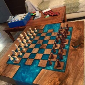 Chess Table made with Dark walnut and Epoxy